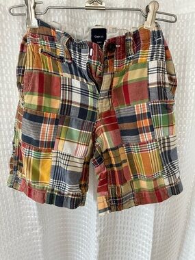 Gap Kids Madras Patchwork Shorts Size 5 Adjustable Waist Cotton